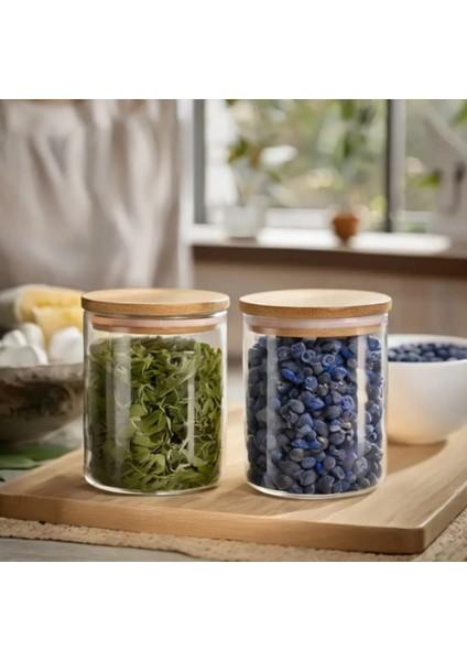 1000 cc (4'lü Set) Borosilkat Cam Baharatlık - Bambu Kapaklı - Saklama Kabı - (9cm x 14 Cm) indirimleri