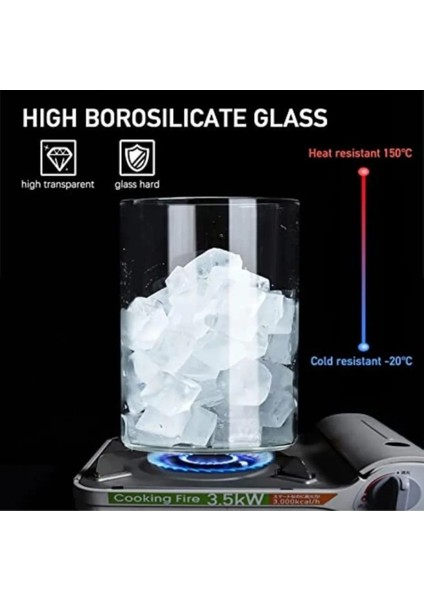 1000 cc (4'lü Set) Borosilkat Cam Baharatlık - Bambu Kapaklı - Saklama Kabı - (9cm x 14 Cm)