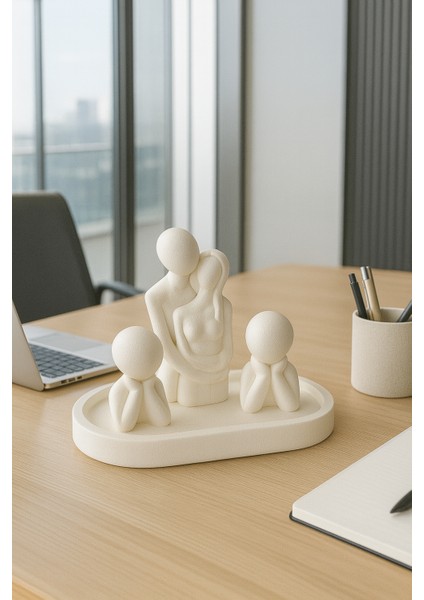 El Yapımı Aile Figürlü Dekoratif Set – Sarılan Çift & Çocuk Figürleri (Tepsi 19X9 Cm) fırsatları