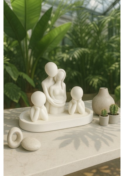 El Yapımı Aile Figürlü Dekoratif Set – Sarılan Çift & Çocuk Figürleri (Tepsi 19X9 Cm) indirimleri