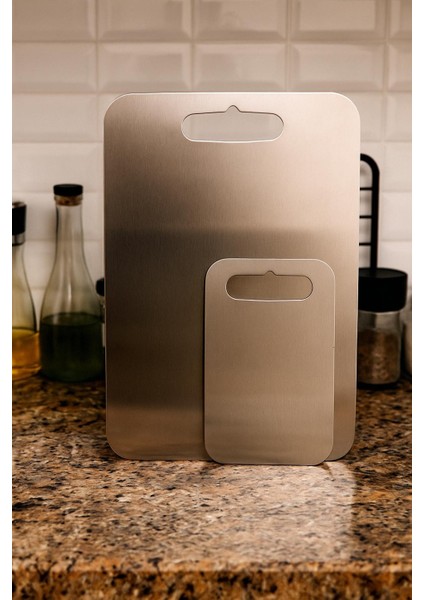 Paslanmaz Çelik Üst Kalite 24X34-15X24 cm Kesme Tahtası Mutfak Kullanım