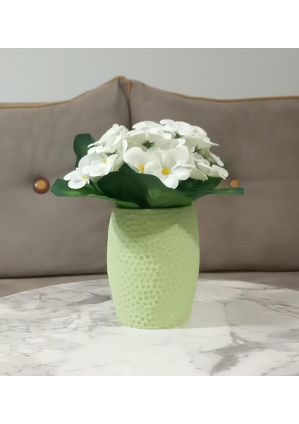 Dahil, Dahil, Çiçek,beyaz Yapay Çiçek, Yeşil Petek Desenli Poliresin 8X8X15CM