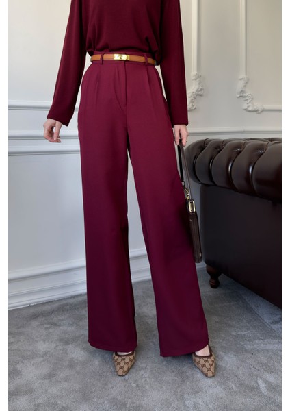 Pileli Palazzo Pantolon- Bordo indirimleri