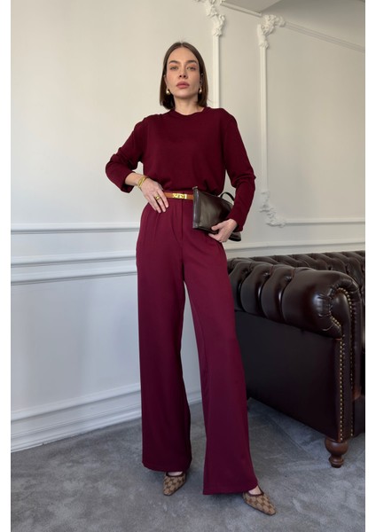 Pileli Palazzo Pantolon- Bordo