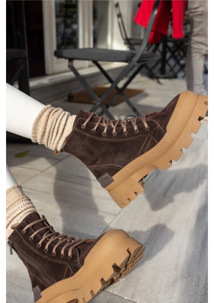 Teric Kadın Kahve Gercek Suet Kaymaz Kaucuk Taban Deri Bot modelleri