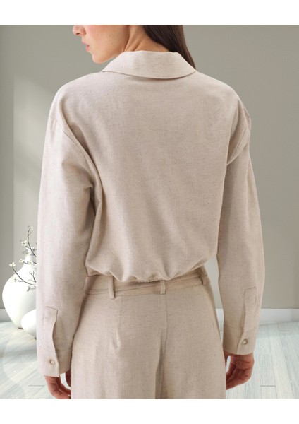 Minervaxint Kadın Naturel Oversize Düğme Kapamalı Pamuk Keten Karışımlı Gömlek indirimleri