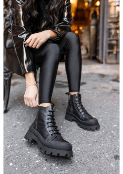 Teric Kadın Siyah Gercek Deri Bot modelleri