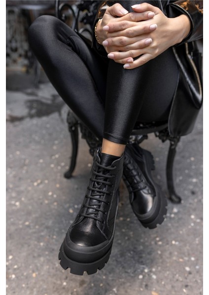 Teric Kadın Siyah Gercek Deri Bot
