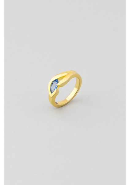 Mavi Büyü 18 Ayar Sarı Altın Kaplama Gümüş Yüzük