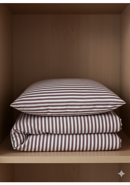 | Mürdüm Çizgili %80 Pamuk Saten Tek Kişilik Nevresim Takımı | 82 Tel Yollu Nevresim, Lastikli Çarşaf fiyatları