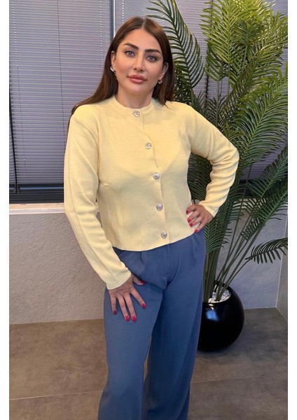 Sarı Gümüş Düğmeli Hırka