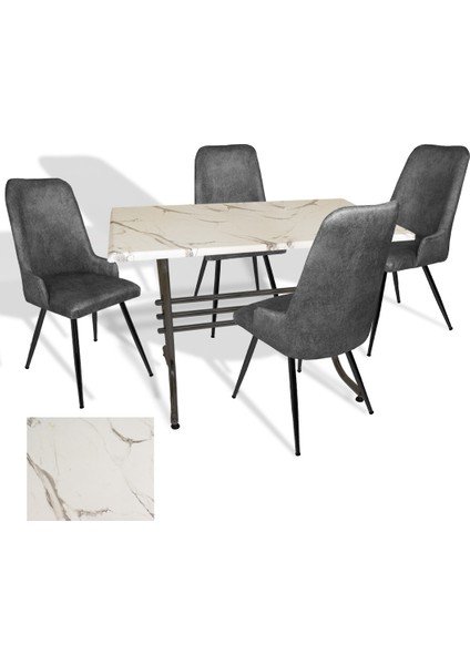 Japon Werzalit - Çırağan Mutfak Masa Takımı (80X140) - (Afyon Mermer - Füme)