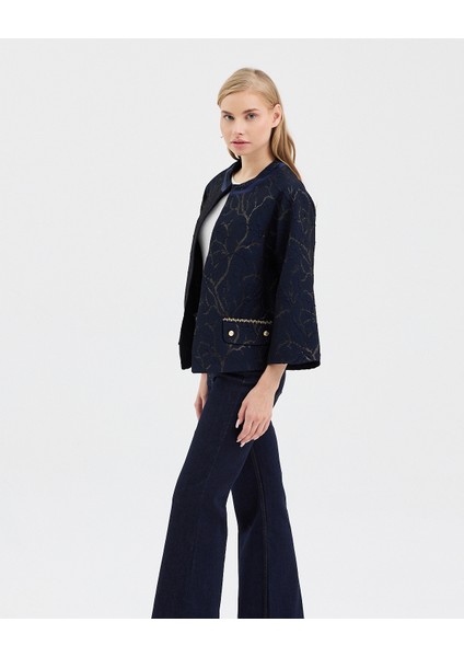 Kadın Jakar Desenli Truvakor Kol Yuvarlak Yaka Ceket modelleri