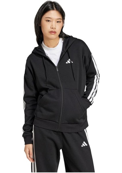 Essentials 3 Stripes Full Zip Kadın Siyah Polar.-