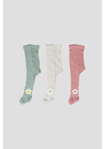 3 Adet Pamuklu Çiçek Desenli Kız Çocuk ve Bebek Külotlu Çorap