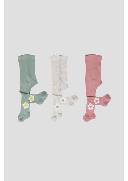 3 Adet Pamuklu Çiçek Desenli Kız Çocuk ve Bebek Külotlu Çorap fiyatları