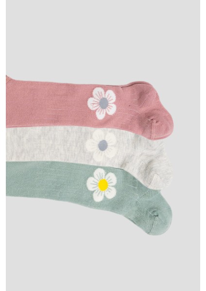 3 Adet Pamuklu Çiçek Desenli Kız Çocuk ve Bebek Külotlu Çorap fırsatları