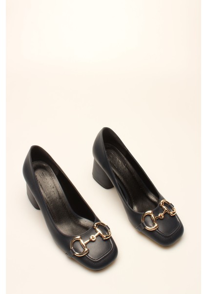 Idil Lacivert Cilt Tokalı Kadın Topuklu