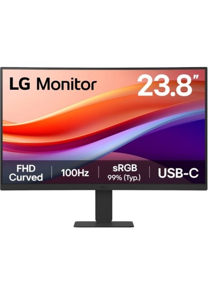 23.8 Lg 24U421A-B Va 5ms 100HZ Usb-C HDMI Fhd 1920X1080 Curved Vesa Sıyah