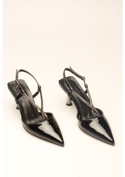 Idil Siyah Rugan Taşlı Kadın Topuklu