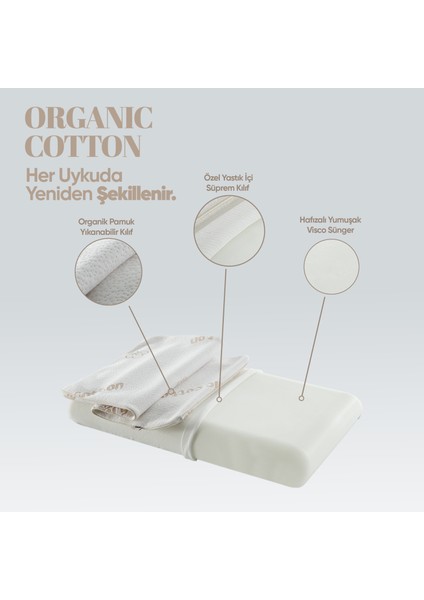Organik Koton Ortopedik Visko Yastık - %100 Doğal Pamuk Kumaş - Konforlu Nem Kontorllü Akıllı Yastık indirimleri