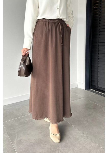 Çift Cepli Bel Lastikli Tesettür Gabardin Etek P-00018923