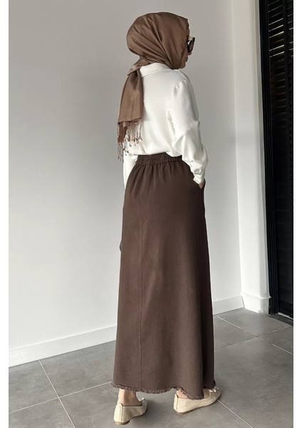 Çift Cepli Bel Lastikli Tesettür Gabardin Etek P-00018923 fırsatları