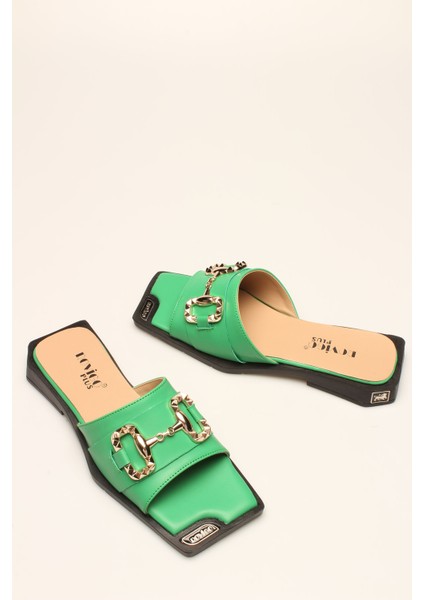 Idil Yeşil Cilt Tokalı Kadın Terlik modelleri