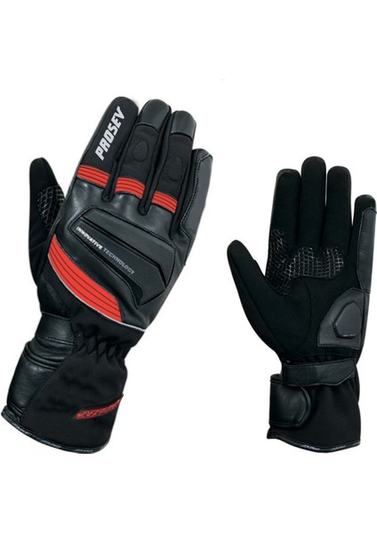 Motosiklet Kışlık Eldiveni Waterproof Deri ve Cordura Kumaş Telefon Dokunmatiks Motor Eldiveni Red