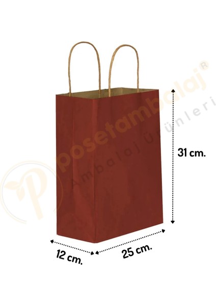 Bordo Kraft Çanta Orta Boy 25X12X31 cm 25 Adet