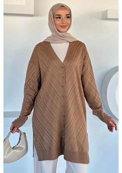 Desenli Ön Düğmeli Tesettür Triko Hırka (M-L-Xl Uyumludur) P-00018882 fiyatları