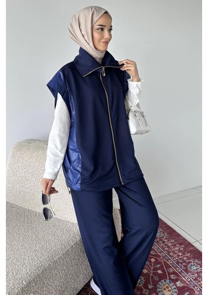 Gold Fermuarlı Garnili Yelek Bel Lastikli Pantolon Tesettür Ikili Takım P-00018916 fiyatları