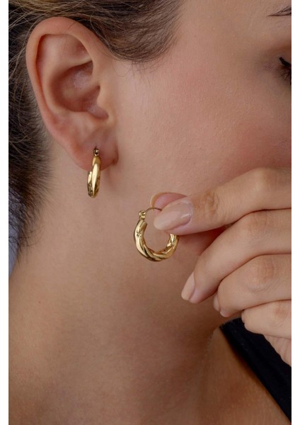 Altın Kaplama Burgu Model Çelik Küpe