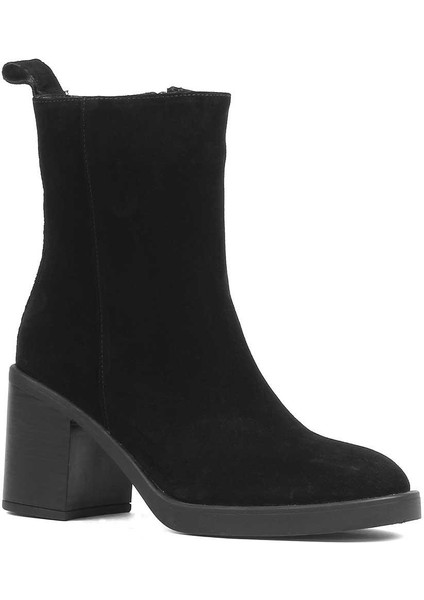 Kadın Siyah Kalın Topuklu Süet Deri Bot modelleri