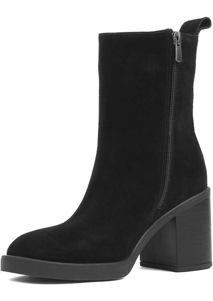 Kadın Siyah Kalın Topuklu Süet Deri Bot fırsatları