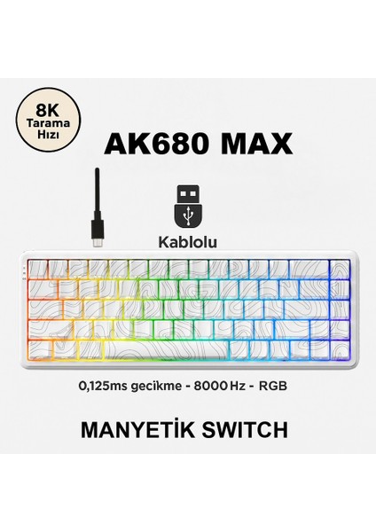 AK680 Max Manyetik Switch Kablolu Klavye 8000Hz 0.125MS %68 Rgb Aydınlatma Mekanik Klavye indirimleri