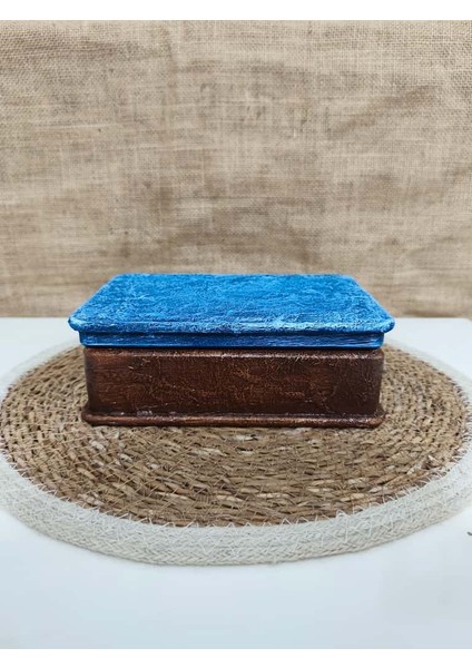 Özgün El Yapımı Ahşap Kutu Kot Deri Görünümlü Tasarım Dekoratif Kabartmalı Sanatsal Takı Hediye Eşya Kutusu