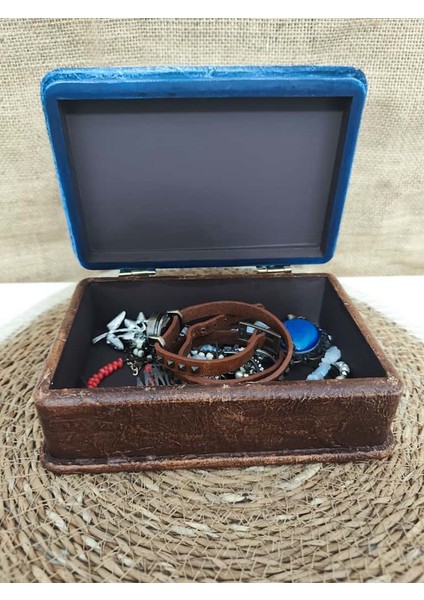 Özgün El Yapımı Ahşap Kutu Kot Deri Görünümlü Tasarım Dekoratif Kabartmalı Sanatsal Takı Hediye Eşya Kutusu modelleri