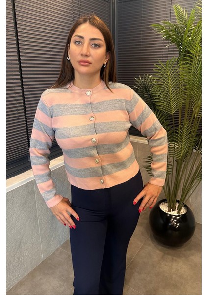 Pembe&gri Çizgi Detaylı Hırka fiyatları