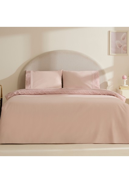 Teora %100 Pamuk Dantelli Çift Kişilik Nevresım Takımı Pudra