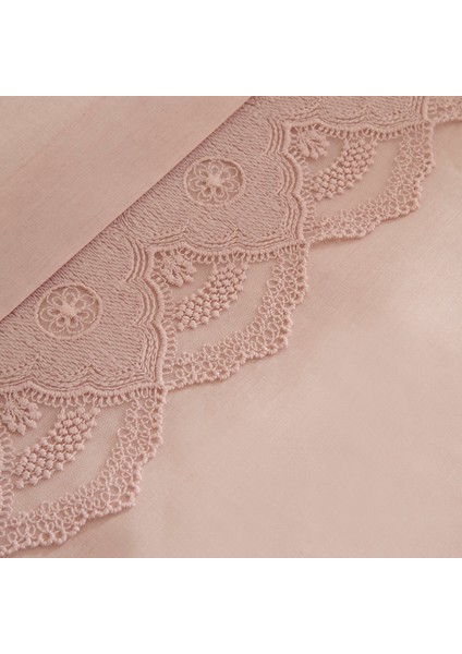Teora %100 Pamuk Dantelli Çift Kişilik Nevresım Takımı Pudra modelleri