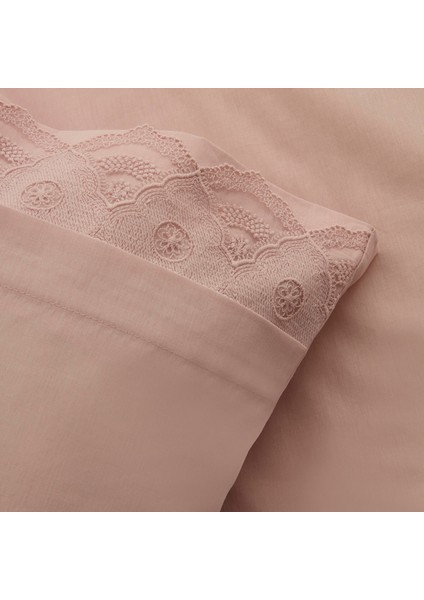 Teora %100 Pamuk Dantelli Çift Kişilik Nevresım Takımı Pudra