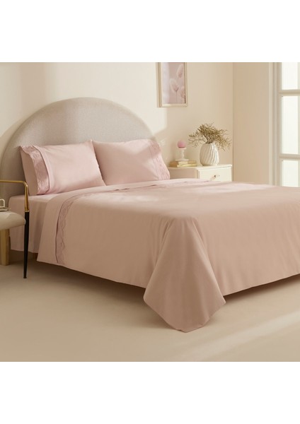 Teora %100 Pamuk Dantelli Çift Kişilik Nevresım Takımı Pudra
