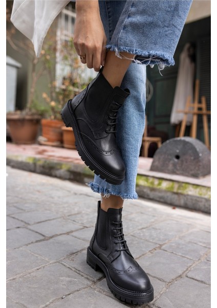 Novae Kadın Siyah Gercek Deri Bot