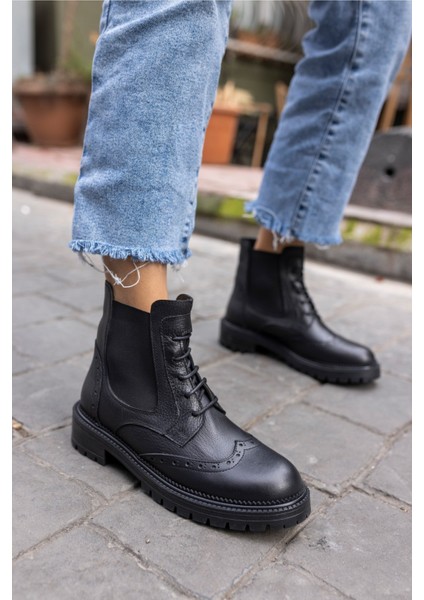 Novae Kadın Siyah Gercek Deri Bot