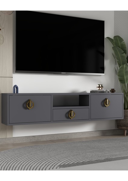 1322DROPCT-32 Duvara Montaj Tv Sehpası Antrasit-Altın