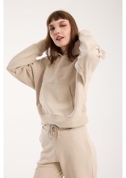 %100 Pamuk Kapüşonlu Ön Cep Detaylı Kadın Sweatshirt fiyatları