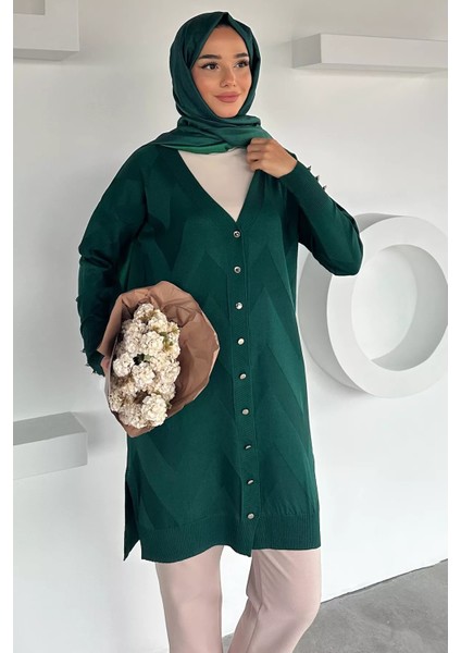 Ön Düğmeli Desenli Tesettür Triko Hırka (M-L-Xl Uyumludur) P-00018881