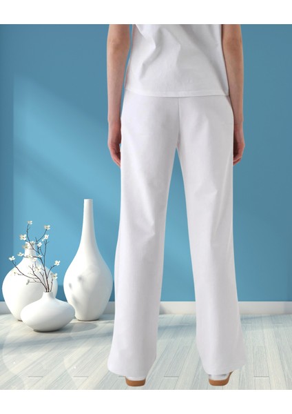 Minervaxint Kadın Oversize Yanlar Dokulu ve Yan Cepli Beli Bağcıklı Esnek Pamuklu Sweat Pantolon