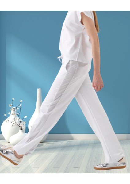 Minervaxint Kadın Oversize Yanlar Dokulu ve Yan Cepli Beli Bağcıklı Esnek Pamuklu Sweat Pantolon modelleri